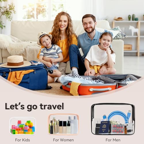 TISRATOK 16 PCS Clear Makeup Bag, Travel Essentials Toiletry Bag, Transparent PVC Cosmetic Organizer Toy Storage Pouch for Women Men - Black,Medium