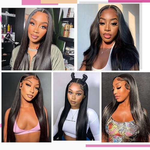 IWISH Glueless Wigs Human Hair Pre Plucked Pre Cut Brazilian Human Hair Wig Straight 5x5 HD Lace Closure for Women Natural Black Color 22 Inch