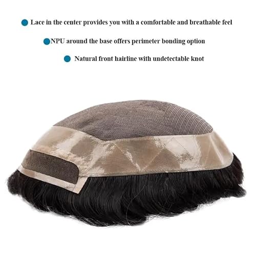 Toupee for Men PU+Lace Base Real European Human Hair Pieces for Mens Hair Prosthesis Patch Units Hair Replacement System for Men (7x9)