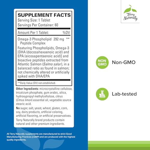 Terry Naturally Vectomega - Supplement with EPA & DHA - Omega-3 Tablets for Brain & Heart Health Support - Nutritional Supplement with Essential Fatty Acids & Peptides - 60 Tablets (Pack of 2)