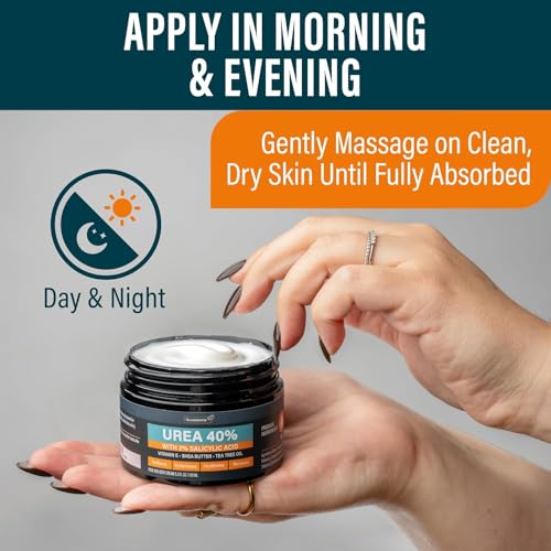 NUVADERMIS Urea Cream 40 Percent for Feet Maximum Strength - 40% Urea Foot Cream for Dry Cracked Heels and Feet - 2% Salicylic Acid, Shea Butter, Tea Tree Oil, Vitamin E - 5.3 fl oz