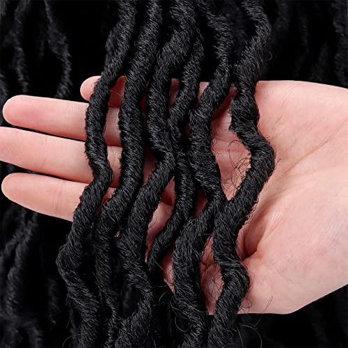 18 Inch Goddess Faux locs Crochet Hair 6 Packs/Lot Soft Gypsy Locs Wavy Crochet Braids Dreadlocks Curly Wavy Twist Braiding Hair Extensions African Roots Braid£¨1B)