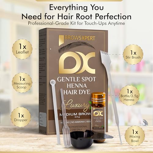 BROWSXPERT Professional Shading Touch-Up Kit ? Herbal Henna with Mixing Dish, Stir & Brush | 3.5g | Medium Natural Brown