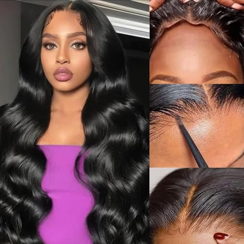32 Inch 5x5 Body Wave Closure Wig Wear and Go Glueless Lace Closure Wig Pre Plucked Pre Bleached Pre Cut for Beginners 180% Density Body Wave Lace Front Wigs for Black Women Natural Black