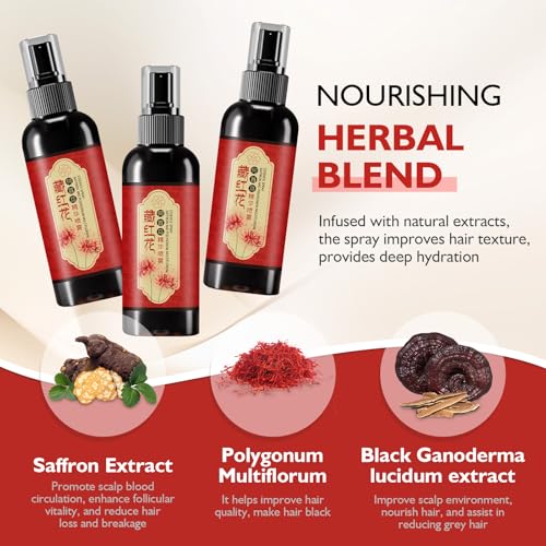 Saffron Hairs Blackening Spray, Herbal Black Hair Spray, Japanese saffron Essence Hair Spray, Smooth Out Frizz, Leaving Hairss Shiny and Shiny (3pcs)