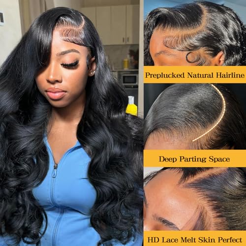 30 inch Body Wave Lace Front Wigs Human Hair 180% Density HD Lace Frontal Wigs 13x6 Lace Front Wigs Human Hair Wigs for Black Women Natural Color