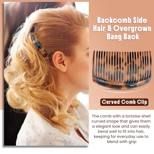 6PCS French Tortoise Hair Combs, 23-Closely-Tooth Hair Side Comb, Curved Comb Clip To Make A French Twist & Backcomb Front Hair