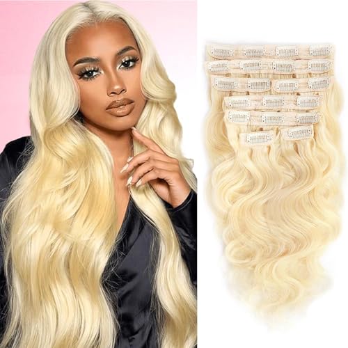 Clip in Hair Extensions Real Human Hair 30 Inch Blonde Body Wave Clip in Hair Extensions 100% Brazilian Remy Human Hair Extension for Women 8pcs 110g Per Set with 20 Clips Double Weft