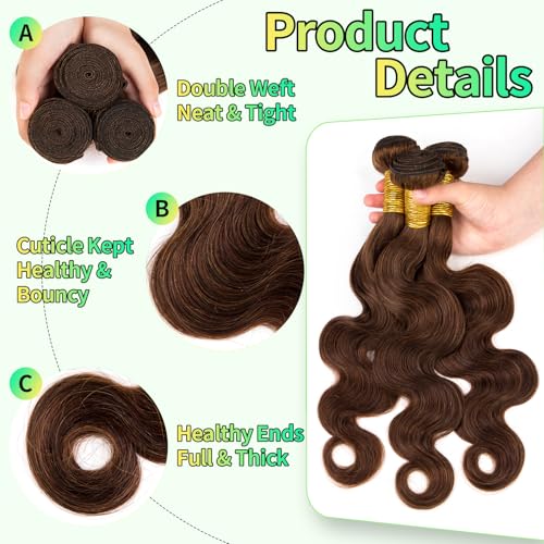 Human Hair Bundles Body Wave Light Brown, 16 Inch - 1 Bundle, Antousha Body Wave Bundles Human Hair 12A Brazilian Virgin Wavy Hair Bundles for Women