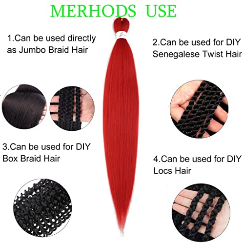 Pre Stretched Braiding Hair Extensions 30inch 8packs Professional Braids Hair Soft Yaki Straight Braid Hair Hot Water Setting Synthetic Crochet Hair (30inch,Red)