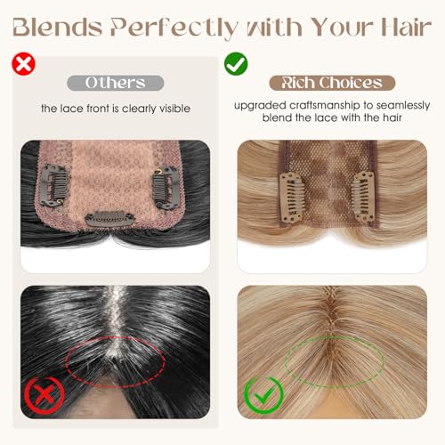 Rich Choices Hair Toppers for Women Real Human Hair 100% Human Remy Toppers for Women with Thinning Clip in NO Bangs Lace Base 150% Density 14 Inch #12P613 Golden Brown Highlight Bleach Blonde