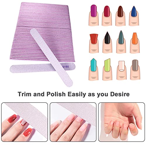 50 Pcs Nail File, Emery Board Nail Files for Acrylic Nails and Natural Nails, 100/180 Grit Double Sided Fingernail File Gel Nail Professional Reusable Washable Manicure Pedicure Kit Set Gray
