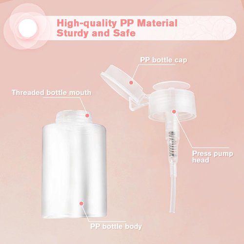 Pump Dispenser-Refillable Cosmetic Push Down Pump Dispenser-PP Material Alcohol Dispenser-Empty Makeup Acetone Containers for Acetone Nail Polish Remover,Nail Care,and Alcohol (3PCS)