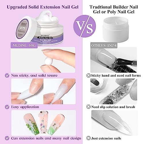 MIZHSE Solid Builder Gel for Nails, 60g White 3D Gel Nail Art Sculpting Non-Sticky Carving Hard Extension Soak Off UV LED for Salon Manicure Home DIY