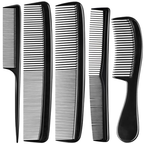 5 Piece Combs for Women and Man, Premium Black Hair Comb, Fine Tooth Tail Professional Combs and Styling Comb Set, Perfect for Parting, Teasing, Hairdressing, and Everyday Styling