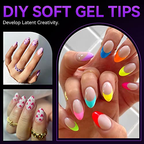 Gelike EC Nail Tips Almond for Salon: Almond Short Soft Gel Nail Tips for Manicure 240 Pcs 18 Sizes