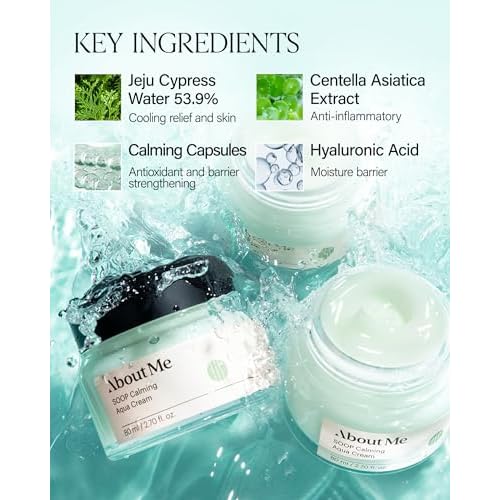 About Me SOOP Calming Aqua Cream ? Korean 77.7% Jeju Cypress Water 100 Hour Moisture Cream for Sensitive Acne Skin ? Daily Jelly Texture with Niacinamide ? Korean Skin Care ? 2.87oz, 85ml