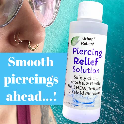 Urban ReLeaf PIERCING RELIEF Solution ! Safely Clean, Soothe & Gently Calm New, Irritated and Bumpy Piercings. 100% Natural Sea Salt, Tea Tree, Rosemary