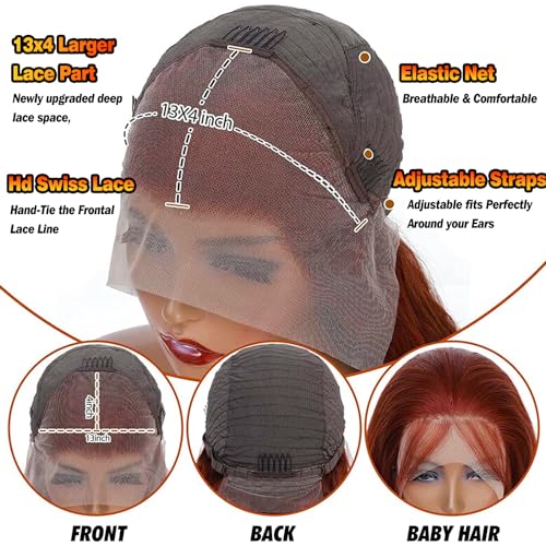 Long Reddish Brown Wig Human Hair 13x4 HD Transparent Lace Front Wigs 200% Density Glueless Wgs Pre Plucked with Baby Hair Auburn Red Colored Lace Frontal Wigs for Women 30 Inch.