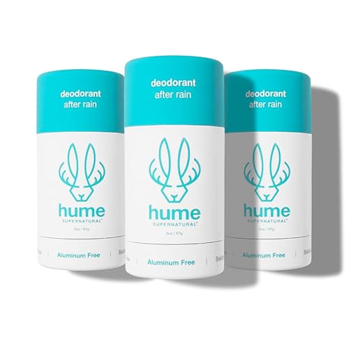 Hume Supernatural Aluminum Free Deodorant for Women & Men - Safe for Sensitive Skin - Probiotic, Plant-Based, Baking Soda Free, Aloe, & Cactus Flower, Anti Sweat, Stain & Odor - After Rain, 3-Pack