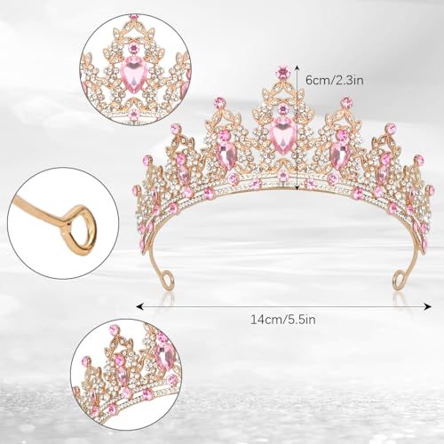 Pink Rhinestone Tiara, Baroque Style, Women's Queen Crown, Adult Tiara Headband, Perfect for Parties, Prom, Wedding, Birthday, Pageant, Fiesta, etc.