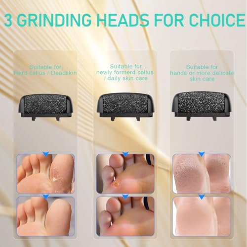 Callus Remover for Feet - with Larger Grinding Head, Portable Pedicure Kit Foot File Callus Remover, Rechargeable Waterproof Foot File for Foot Care Deadskin Remover LCD Display-2pcs
