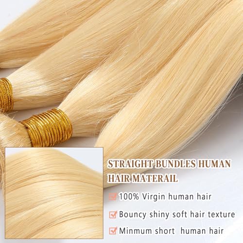 613 Blonde Bundles Human Hair 20 22 24 26 Inch 613 Straight 4 Bundles Human Hair Blonde Quick Weave 100% Unprocessed 16A Brazilian Virgin Hair
