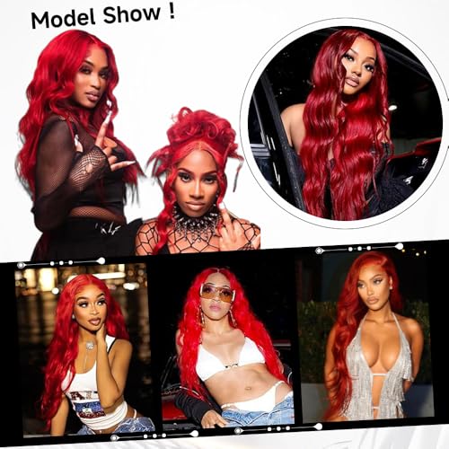 32 inch Red Lace Front Wigs Human Hair 200% Densit Red Human Hair Wig Pre Plucked Body Wave 13x4 Lace Front Wigs Frontal for Women