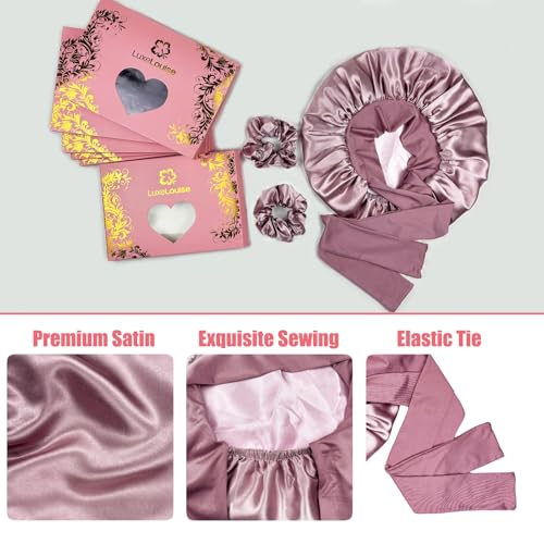 LuxeLouise Satin Bonnet for Sleeping Silk Hair Bonnet for Sleeping Women Double Layer Silk Hair Wrap Sleep Bonet Satin Bonnets for Curly Hair and Braids (Cameo Pink)