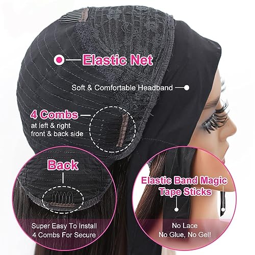 Long Human Hair Headband Wig Curly Headband Wig Deep Wave Wear and Go Glueless None Lace Human Hair Wigs Natural Color(28 inches)