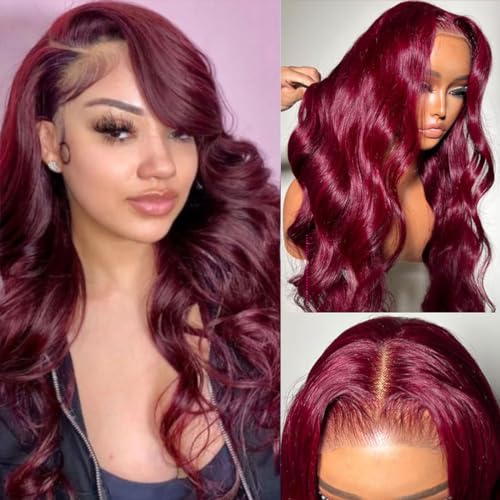 Burgundy Lace Closure Wigs 5X5 Body Wave Wear and Go Glueless Human Hair Wig Pre Plucked Pre Cut for Beginners 180 Density 99J Burgundy Lace Closure Wigs Human Hair No Glue Pre Cut Wig 28 Inch