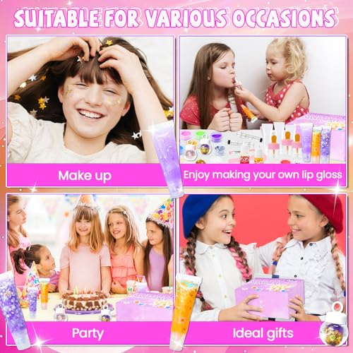 DIY Lip Gloss Making Kit 74 PCS, Purple Kids Lip Gloss Supplies Set Beginner, Fun Craft Set Moisturizing Base, Birthday Gift for Girls, Kids, Teenagers, Women