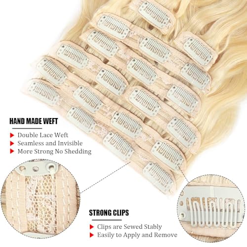 Clip in Hair Extensions Real Human Hair 30 Inch Blonde Body Wave Clip in Hair Extensions 100% Brazilian Remy Human Hair Extension for Women 8pcs 110g Per Set with 20 Clips Double Weft