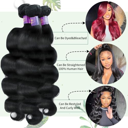 20 22 24 Inch Bundles Human Hair 14A Raw Human Hair Bundles 100% Unprocessed 3 Bundles Human Hair Body Wave Natural Black Hair Bundle Deals Bodywave Bundle