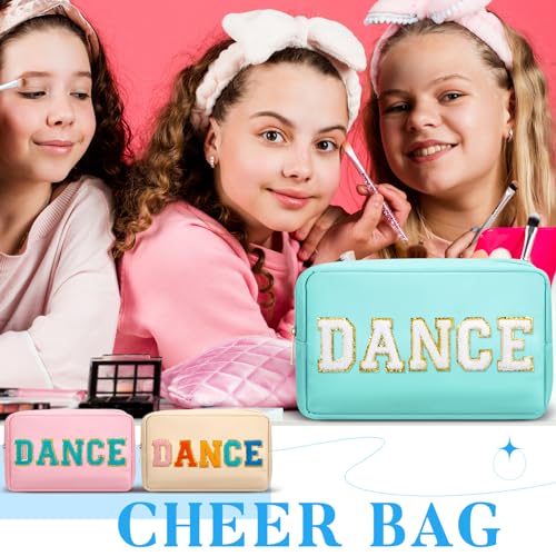 6 Pcs Dance Makeup Bag Cosmetic Bag with Chenille Letter Patches Waterproof Portable Cheerleader Toiletry Zipper Pouch for Girl Women Appreciation (Pastel Colors)