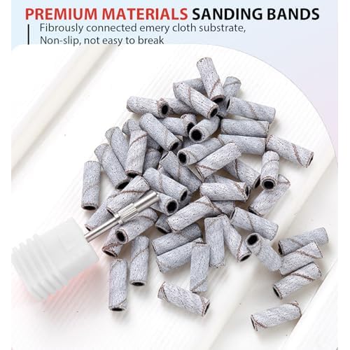 100Pcs Mini Nail Drill Bits Small Sanding Bands for Nail Drill with 3 mm Mandrel Bit, 80 120 180 240 Fine Grit Nail File for Acrylic Nails Gel Manicures and Pedicure(100pcs)