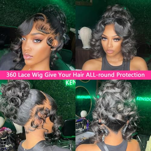 Grace Queen 200% Density 360 Lace Front Wigs Human Hair Pre Plucked 360 Body Wave HD Transparent Lace Front Wigs Human Hair for Women Glueless Full Lace Wig Brazilian Virgin Hair 20inch