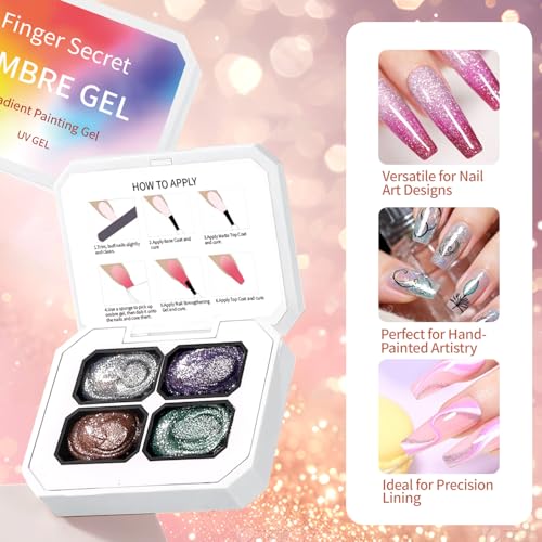 Finger Secret 4 Colors Set Ombre Pat Gel Nail Polish,Patting GelS Polish with 20Pcs Nail Sponges for 3d Gel Nail Art can be Painted in Salon or Home Use (k1)
