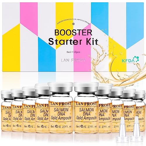 BB Facial Glow Starter Kit Serum Hyaluronic Acid Essence Skin Care Set, Salmon DNA Glod Ampoule 0.27oz 12 Vials, Glow Repair Kit with 7 Different Peptides