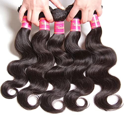 Nadula Hair 12A Brazilian Body Wave Virgin Human Hair 3 Bundles 14 16 18, 100% Unprocessed Brazilian Wavy Human Hair Weave Extensions for Black Women Natural Color