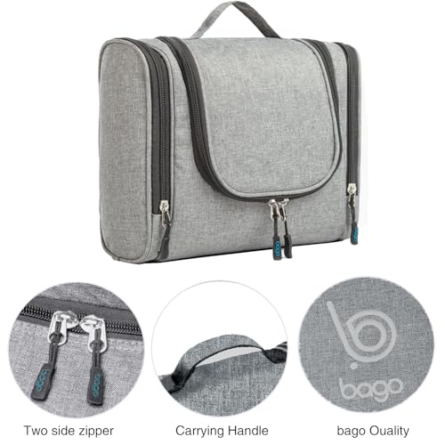 Bago Travel Toiletry Bag for Women and Men X-Large Waterproof Hanging Large Toiletry Bag for Bathroom and Travel Bag for Toiletries Organizer -Travel Makeup Bag (SnowGray)