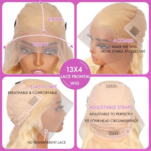 613 13x4 Lace Front Wig Human Hair Blonde Body Wave Lace Frontal Wig Pre Plucked 200 Density 613 HD Lace Wig Human Hair 32 Inch