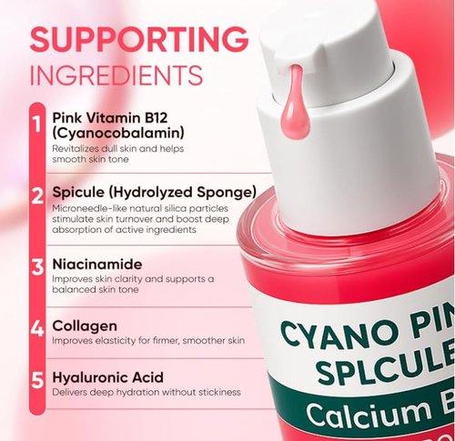 Cyano Pink Spicule Serum + Picotonic Shot Ampoule Duo - With Alpha Arbutin, Niacinamide, Calcium, Pore Tightening Refines Pores Tightening Serum, Moisturizing, Firming, Skin Tone & Skin Clarity