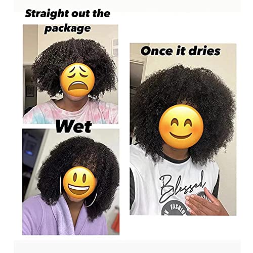 Afro Kinky Curly Wig With Bangs Scalp Top Wig 200 Density Full Machine Made Virgin Brazilian Short Curly Human Hair Wigs Natural Color 18Inch