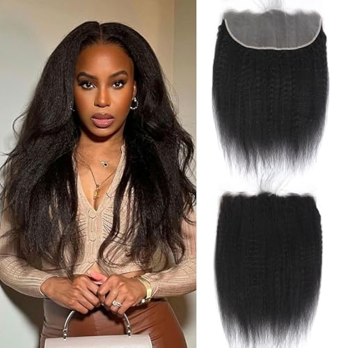 Kinky Straight Frontal 13x6 Frontal Human Hair Transparent HD Lace Frontal Yaki Straight Frontal Closure 100% Human Hair Ear to Ear Lace Frontal Natural Black Color 20Inch 150% Density