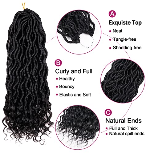 Goddess Locs Crochet Hair - 6 Packs 14 Inch Curly Faux Locs Crochet Hair For Black Women, Pre Looped Crochet Hair Wavy Faux Locs Synthetic Braids Hair Extensions(14Inch, 1B#)