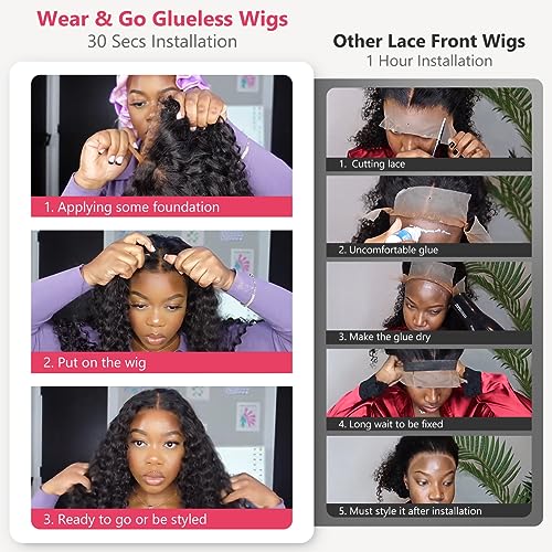 Pre Plucked Glueless Wigs Human Hair Precut Lace Curly Wigs for Black Women 5x5 HD Lace Closure Deep Wave Wig