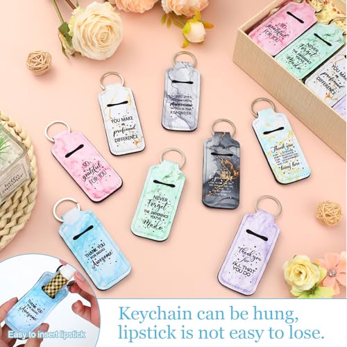 72 Pcs Lipstick Holder Bulk Lipstick Holder Keychain Thank You Inspirational Lip Gloss Pouch Portable(Marble Colors)