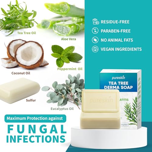 Sulfur & Tea Tree Oil Soap Bar for Seborrheic Dermatitis Acne - Deep Cleanse Bar for Oily, Flaky or Blemish-Prone Skin ? Extra Strength Purifying Formula ? 2 Pack