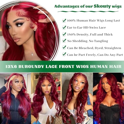 30 Inch 99J Burgundy Wig Human Hair 13x6 Body Wave Lace Front Wigs 180% Density Red Wine Glueless Wigs Pre Plucked for Women